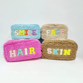 Velvet embroidered letter cosmetic bag